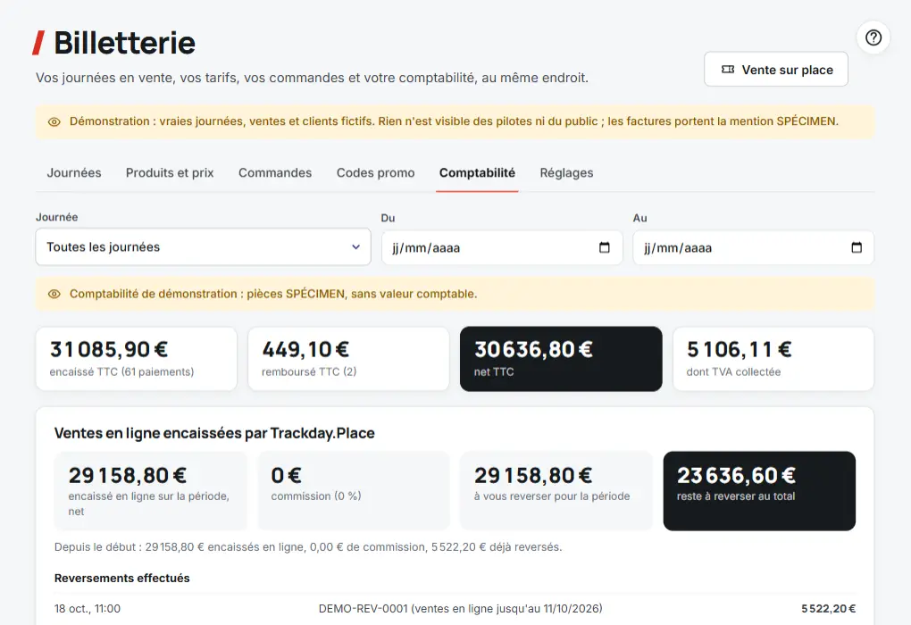 Billetterie : comptabilité, synthèse par taux de TVA, factures et avoirs